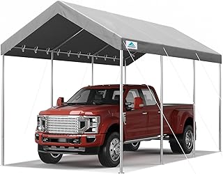 ADVANCE OUTDOOR 10x20 ft Heavy Duty Carport Potable Car Canopy Garage Party Tent Boat Shelter, Adjustable Height from 9.5 ft to 11 ft - Gray