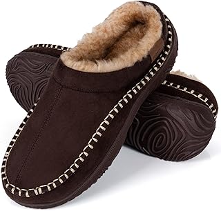 Men's Moccasin House Slippers - Memory Foam Indoor Outdoor Shoes Warm Fuzzy comfy Slip-on