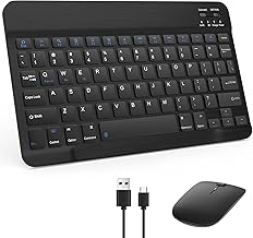 Bluetooth Keyboard & Mouse Combo, QWERTY Layout, 10 inch Ultra-Slim Wireless Keyboard, Lag-Free, Silent Keyboard Compatible with iPhone iPad Computer Tablet (Black)