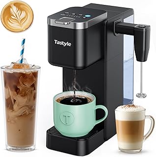330MF Single Serve Coffee Maker with Built-in Detachable Milk Frother, Iced and Hot Coffee Machine for K Cup & Grounds, 40oz Removable Water Reservoir, 6 Cup Sizes, Fits 7.3" Travel Mug, Black