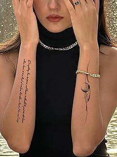 Black Simple Argue Moon Word Minimalist Tattoos Holiday Gift For Men Women Large Flower Arm Shoulder Neck Back Temporary Waterproof Tattoo Sticker 1 Pack