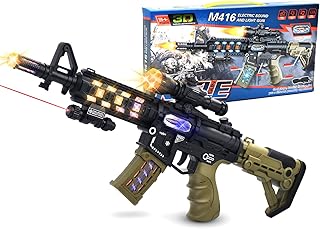 Toy Machine Gun Light Up Toy with LED Lights & Sound Effect & Barrel Telescopic Actions, Pretend Play Props Toy Guns, Gifts for Boys Kids (Batteries Not Included) (JQ211)