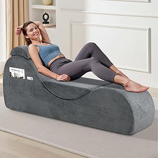Yoga Chair Lounge for Adult, Ergonomic Chaise Lounge Chair with Side Pocket, Headrest, Waist Pad, Perfect for Stretching, Massage, and Relaxation, Used in Living Room, Bedroom(Dark Gray)