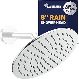 HammerHead Showers® Solid Metal 8 Inch Rainfall Shower Head – CHROME - Shower Head Rainfall - 2.5 GPM High Flow Shower Head Optimized for Pressure – Large Round Rain Shower Heads