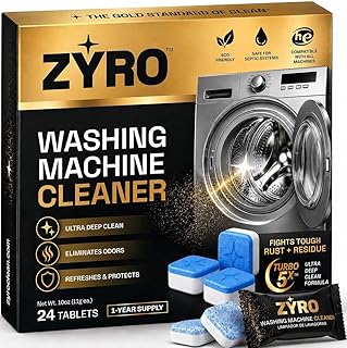Washing Machine Cleaner Tablets | 24 Pack | Ultra Deep Clean | Eliminates Odors | Washer Cleaner Tablets for HE Front Loader & Top Load Washer | Compatible with All Machines | 1 Year Supply | Zyro