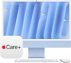 2024 iMac All-in-One Desktop Computer with M4 chip with 8-core CPU, 8-core GPU: Built for Apple Intelligence, 16GB Unified Memory, 256GB SSD Storage; Blue with AppleCare+ (3 Years)