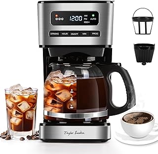 Programmable Coffee Makers 12 Cup, Hot and Iced Coffee Maker, 4 Brew Strength, LED Display, 24H Timer, Keep Warm&Auto Shutoff- Drip Coffee Machine for Home/Office, Black &Stainless Steel