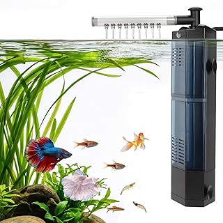 AQQA Internal Aquarium Filter - Submersible 40-100 Gallons Fish Tank Filters, Adjustable Wave Maker, Bottom Inlet Whisper Pump and Underwater Automatic Power Water Filter System for Freshwater (L)