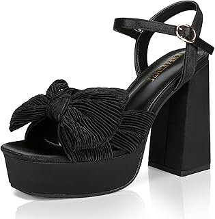Bow Knot Platform Heels for Women Fashion Open Toe Chunky Heeled Sandals Ankle Strap Wedding Party Dress High Heels