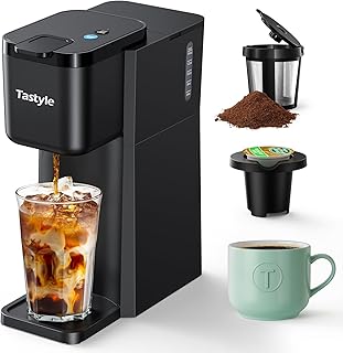 Mini Hot and Iced Coffee Maker Single Serve, for K Cup and Ground, 6 to 14 Oz Brew Sizes, with Recipe Book, for Home, Travel, RV, Office and Dorm,Classic Black (2.0 Version)