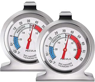 2 Pack Refrigerator Thermometer, 30-30°C/20-80°F, Classic Fridge Thermometer Large Dial with Red Indicator Thermometer for Freezer Refrigerator Cooler