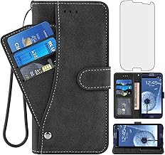 Asuwish Compatible with Samsung Galaxy S3 Phone Case and Tempered Glass Screen Protector Folio Cover Credit Card Holder Cell Flip Wallet Cases for Gaxaly SIII Neo Galaxies S III 3 3S GS3 I9300 Black