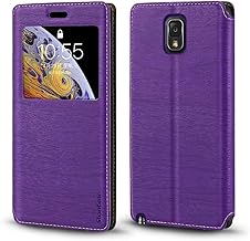 Viewable Window Leather Flip Case Compatible with Samsung Galaxy Note 3, Elegant Design Clear Display Invisible Magnetic Cover and Card Slot(Purple)