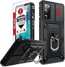 LeYi for Samsung Galaxy S20-FE 5G Case: 𝐍ot 𝐅it 𝐒𝟐𝟎, Samsung S20 FE Case with Camera Cover+Glass Screen Protector, Heavy Duty Rugged Cell Android Cover Funda Ring Stand S20FE Phone, Black