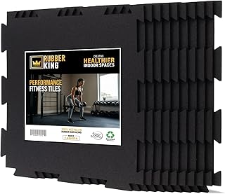 Rubber King 10 Piece Interlocking Tiles 19" x 19" x 6mm - 100% Recycled Rubber Gym Floor Tiles, Exercise Mat for Home Gym, Anti-Slip Low-Odor Interlocking Puzzle Floor Tiles - 23.5sq ft