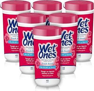 Wet Ones Antibacterial Hand Wipes, Fresh Scent Wipes | Antibacterial Wipes, Hand Sanitizer Wipes, Wet Ones Wipes, 40 ct. Canister (6 pack)
