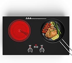2 Burner Ceramic Cooktop, 2400W 110V Built-in or Countertop Electric Cooktop with Touch Screen & Knob Control, 10 Heat Settings, Child Lock, Timer, Overheat Protection.