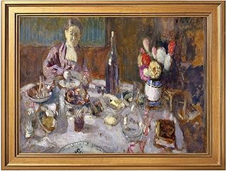 Framed Vintage Wall Art Dinner Table Scene with Woman and Flowers Poster Canvas Print Oil Paintings Reproduction World Classics Vintage Pictures Wall Decor for Dining Room Living Room Kitchen (Framed,16W"X24L")