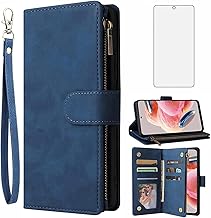 Compatible with Xiaomi Redmi Note 12 4G Wallet Case Tempered Glass Screen Protector and Leather TPU Flip Cover Card Holder Stand Cell Accessories Phone Cases for Note12 G4 LTE Women Men Blue