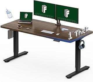 FLEXISPOT 60"x24" One-Piece Electric Standing Desk, 1" Thick Seamless Desktop for Home Office, Study & Multi-Monitor Setup, Black Walnut