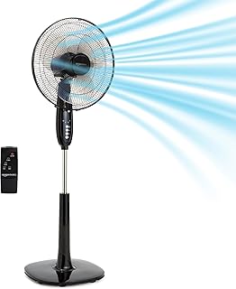 16" Pedestal Fan with Remote for Bedroom, Living Room, Office, Adjustable Height, Dual-Layered Blades, 3 Speeds, 3 Modes, Timer, Tilt Head, 60W, Black