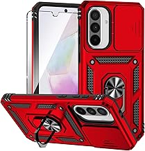 for Galaxy A36 5G Phone Case with Slide Camera Cover HD Screen Protector [Military Grade 16ft. Drop Tested] Magnetic Ring Kickstand Protective Phone Case for Samsung A36 5G (Red)