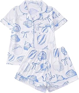 WDIRARA Women's Two Piece Animal Print Short Sleeve Button Shirt and Elastic Waist Shorts Pajama Set