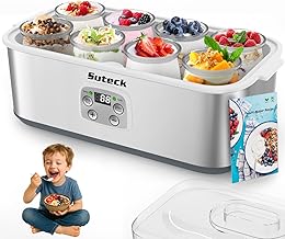 Suteck Yogurt Maker - Stainless Steel Yogurt Makers with Adjustable Time & Temp Control,Automatic Shut-Off & Constant Temper for Homemade Greek, Probiotic Yogurt, BPA-Free 8 Glass Jars (48 oz)