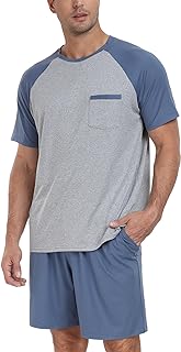 Mens Pajama Sets Summer Pjs Sleepwear Nightwear Lightweight Quick Dry Soft Short Sleeve Sleep Set With Pocket S-4XL