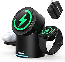 3 in 1 Charging Station for Apple Devices, Mag-Safe Charger Stand, Qi2 15W Auto-Rotating Wireless Charger for iPhone 17 16/15/14/13/12 Series& AirPods& iWatch(Black)