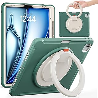 Rugged Case for iPad Air 13 Inch Case M4 / M3 / M2 (2026/2025 / 2024), Shockproof Protective Case Rugged Hybrid Bumper Protective Cover with Handle Grip,Swivel Stand(Green FC)