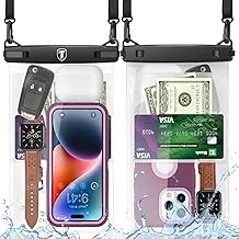 Extra Large Waterproof Phone Pouch Bag Case for Samsung Galaxy S25 Ultra S24 Plus S23 Note 20 A36 A35 A16 A15 iPhone 16E 16 Pro Max [Up to 10"] [2-Pack] IPX8 Vacation Cellphone Dry Bag-Clear