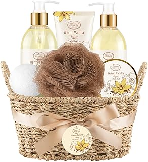 Bath and Body Warm Vanilla Sugar Spa Gifts for Women, with Shower Gel, Bubble Bath, Body Lotion, Bath Bomb, Bath Salt, Spa Basket Gift Set for Women, 7pcs Set Gifts