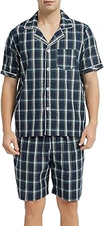 Mens Cotton Pajama Set Short Sleeve, Button Down Pajama Set for Men Lightweight Men's Sleepwear