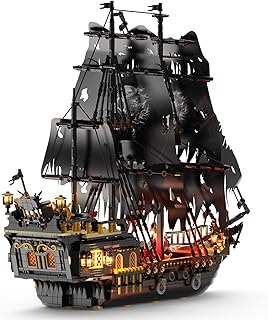 Pirate Ship Model Building Set for Adults Boys Girls, Black Pearl Ship Model with Light, Sail Boat Construction Toys, Collectible Display Home Office Decor, Birthday Gifts(1713 Pieces)