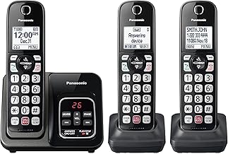 Cordless Phone with Answering Machine, Advanced Call Block, Bilingual Caller ID and High-Contrast Display, Expandable System with 3 Handset Cordless Telephones - KX-TGD833M (Metallic Black)