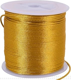 TONIFUL 1.5mm x 50 Yards Gold Nylon Cord Satin String for Bracelet Jewelry Making Rattail Macrame Trim Cord Necklace Bulk Beading Thread Kumihimo Chinese Knot Craft