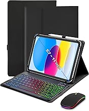 Universal Tablet Keyboard Case for 9.7",10.1",10.2",10.5",10.9",11" iPad Samsung Fire Pixel Android 10.1 inch Tablets, 7 Color Rainbow Backlit Removable Keypad with Pen Holder(Black) +Mouse