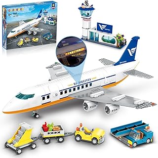 City Passenger Airplane Building Set with LED Light, 901 PCS Plane Building Blocks with Airport Terminal, Radar Tower, Luggage Trailer, Planes Model Toys Gifts for Adults Boys Girls Age 6-12+