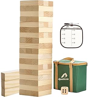 54 PCS Tumble Timber Set [Up to 3.2FT], Pine Wooden Tumble Tower Game with Dice and Scoreboard Set - Classic Block Stacking Board Game for Teens Adults