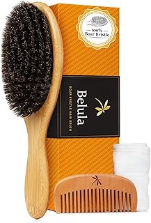 Belula 100% Boar Bristle Hair Brush Set (Medium). Soft Natural Bristles for Thin and Fine Hair. Restore Shine And Texture. Wooden Comb, Travel Bag and Spa Headband Included!
