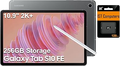 Samsung Galaxy Tab S10 FE Android Tablet (10.9" 2K+ Touchscreen, 8-Core, 8GB RAM, 128GB Storage + 128GB SD Card), S Pen, 20-Hr Long Battery Life, Dual Cameras, Lightweight, Gray, NA Version, SM-X520