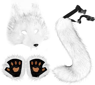Realistic Werewolf Mask Gloves & Tail Set Wolf Mask,Gloves &Furry Tail,Complete Wolf Costume for Cosplay Christmas