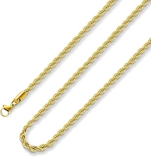 Monily Gifts for Father's Day 24k Gold Plated Rope Chain 1.5mm 2.5mm 5mm Stainless Steel Twist Chain Necklace for Men Women