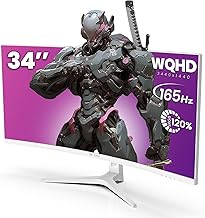 CRUA 34'' White Gaming Monitor 165Hz/144Hz, 21:9 1500R Ultrawide Curved Monitors, WQHD 3440x1440 120% sRGB VA Computer Display Support FreeSync, PIP/PBP, HDMI2.0 & DP1.4, Wall Mount&Tilt Adjustable
