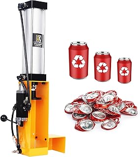 Pneumatic Can Crusher, Air Powered Aluminum Can Crusher with Heavy Duty Mechanical Lever for 12/16/24oz Soda & Beer Cans – Series 335 Durable Recycling Tool for Garage & Workshop-Yellow
