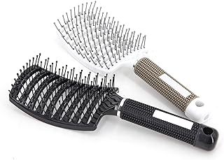 2 Pc Curved Vented Hair Brushes for Women, Eyxformula Anti Frizz Detangling Brush for Long Thick Curly Wet Hair, Blow Fast Drying Paddle Detangler Brush Styling Tool