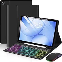 EAMPANG Case with Keyboard Mouse for Samsung Galaxy Tab A11 Plus/A9 Plus 2025/2023 11 inch,7 Color Rainbow Backlight Detachable USB-C Keypad Magnetic Case with Pen Slot for Tablet A11+ A9+ 5G Black