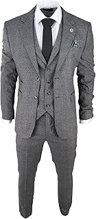 Mens Classic 3 Piece Suit Prince of Wales Check Grey Tailored Fit Vintage Wedding