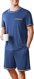 Men's Pajamas Set Casual Short Sleeve Shirts and Shorts Soft 2 Piece Loungewear With Pockets